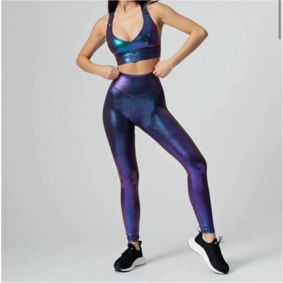 Buffbunny Collection Pants - BuffBunny Mood Ring Holographic Rosa Bra and Rebel Leggings Set